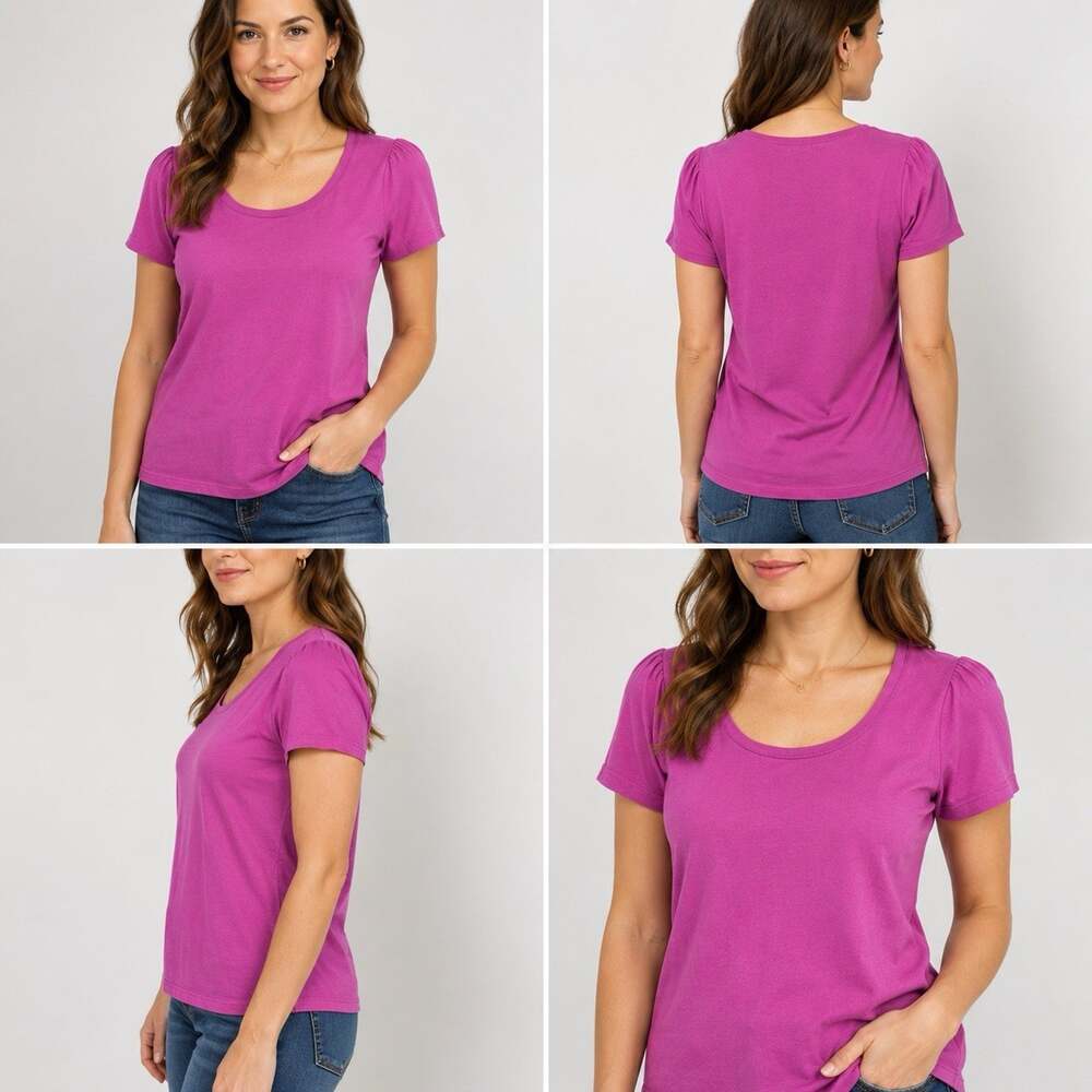 La Kira Women’s Pink Short Sleeve Scoop Neck Knit Top Petite Medium Made USA